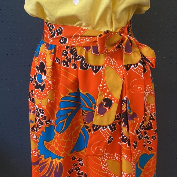 Bright vintage orange floral lady arrow tie waist skirt - Picture 3 of 3